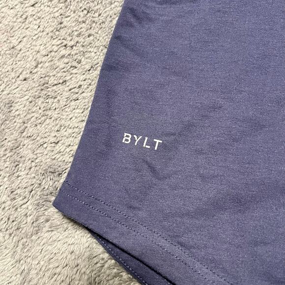 BYLT Shirt Mens Large Blue Drop Cut Crewneck Curved Hem Performance Gym - Picture 2 of 7